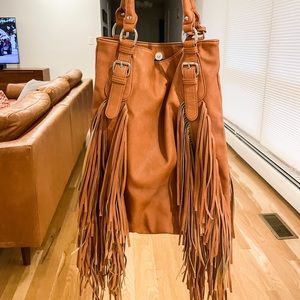UO Cognac Large Fringe Bag